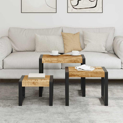 Tavolini Impilabili 3 pz in Legno Massello di Mango - homemem39