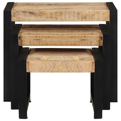 Tavolini Impilabili 3 pz in Legno Massello di Mango - homemem39