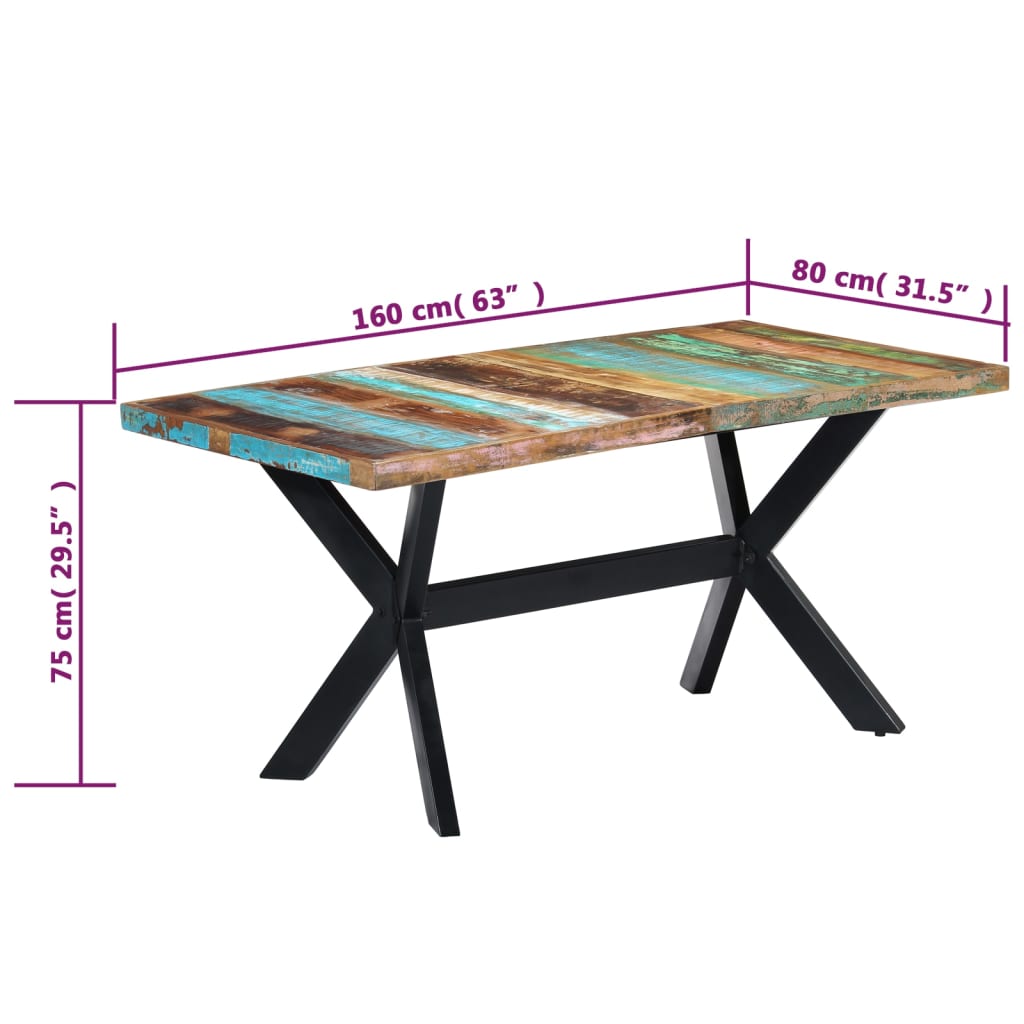 Tavolo da Pranzo 160x80x75 cm in Legno Massello di Recupero
