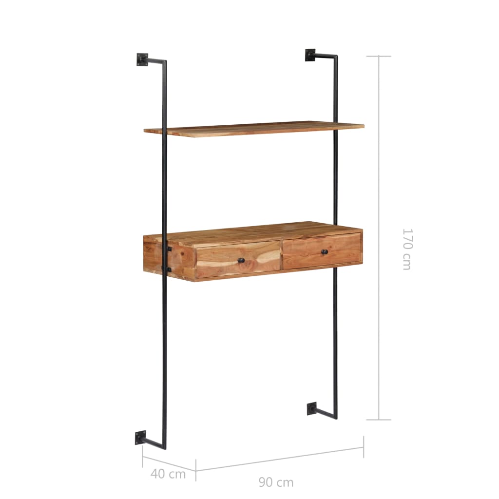 Scrivania a Parete 90x40x170 cm in Legno Massello di Acacia | homemem39