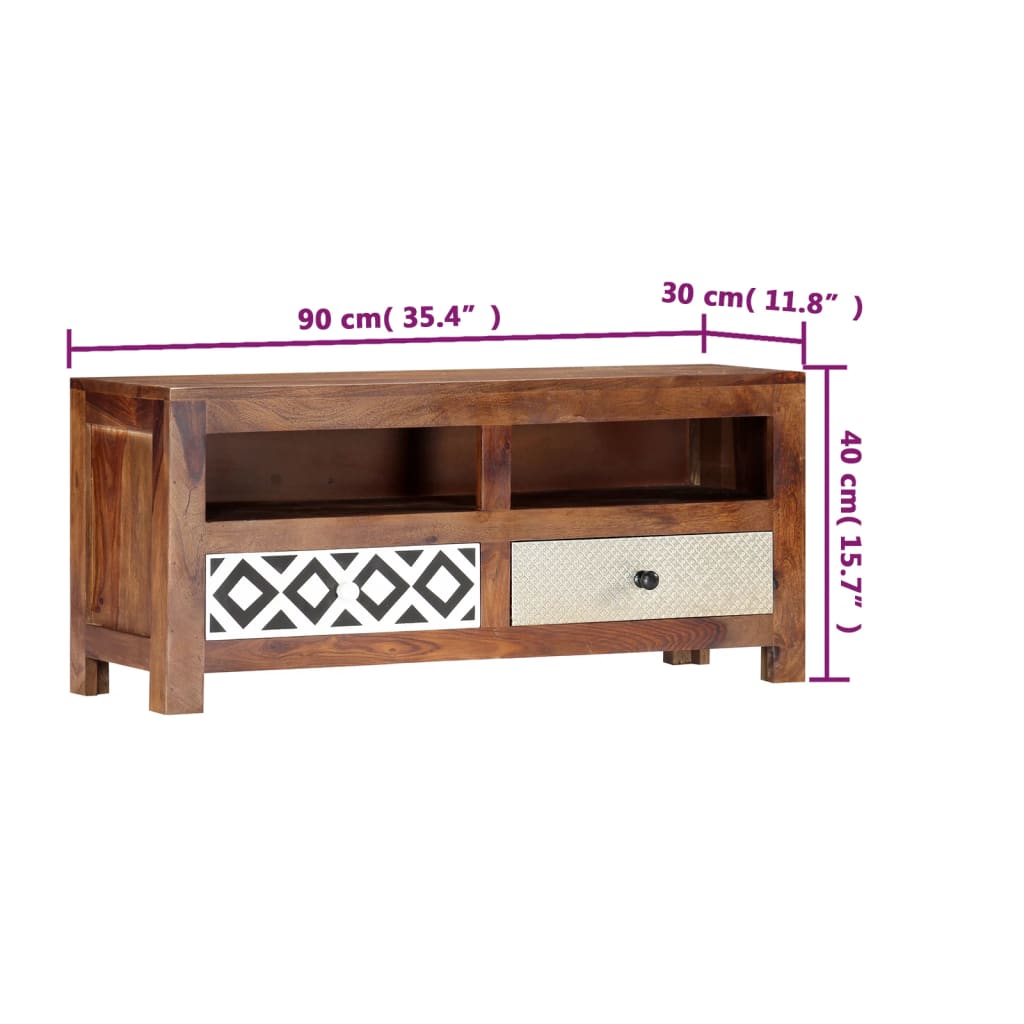 Mobile Porta TV 90x30x40 cm in Legno Massello di Acacia - homemem39