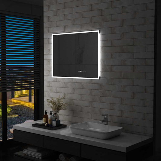 Specchio LED Bagno con Sensore Tattile e Schermo Orario 80x60cm - homemem39