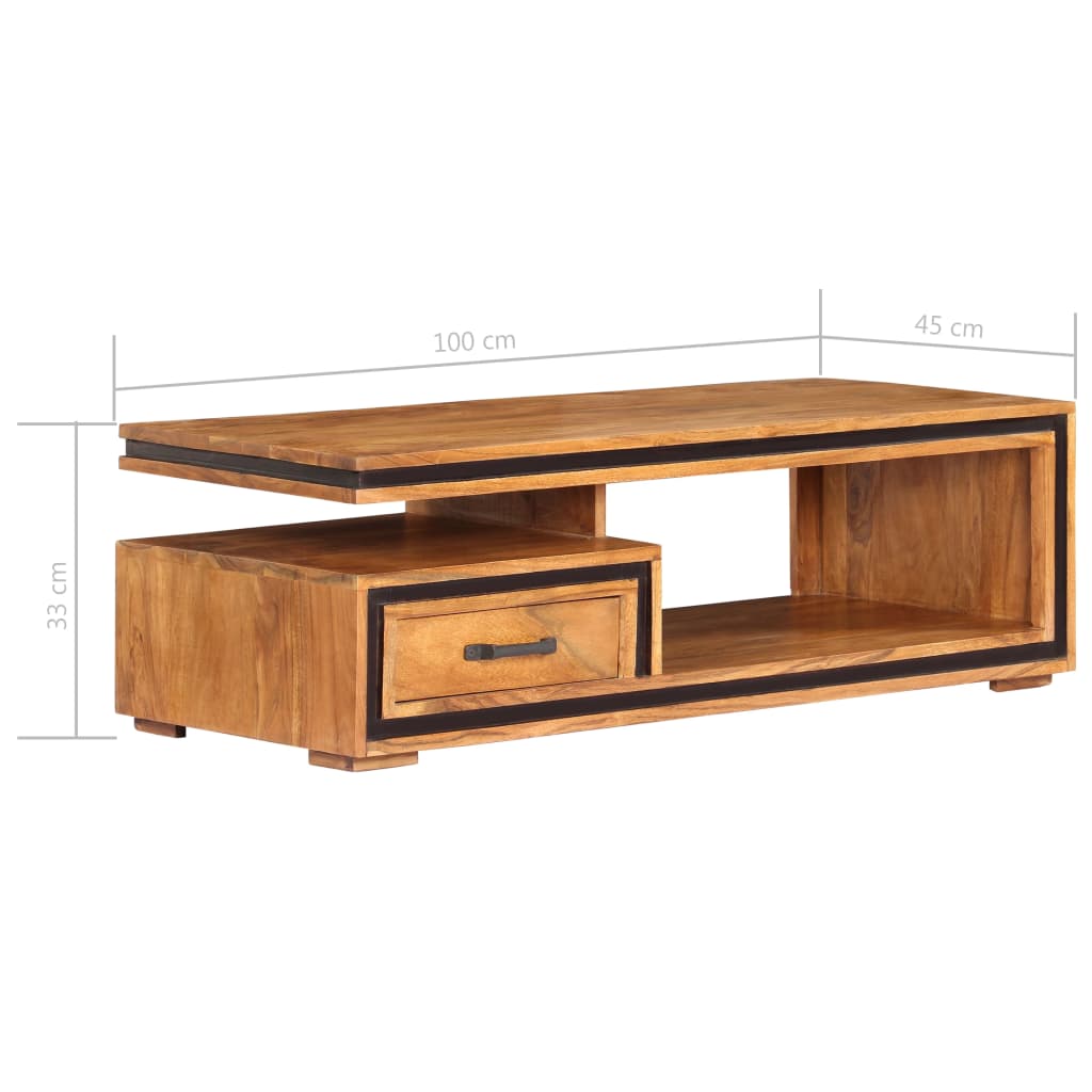 Tavolino da Salotto 100x45x33 cm in Legno Massello di Acacia | homemem39