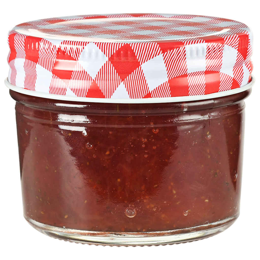 Vasi Marmellata in Vetro Coperchio Bianco e Rosso 24 pz 110 ml