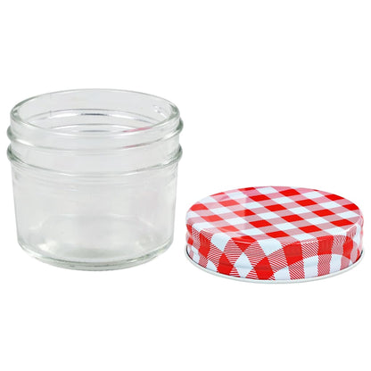 Vasi Marmellata in Vetro Coperchio Bianco e Rosso 24 pz 110 ml