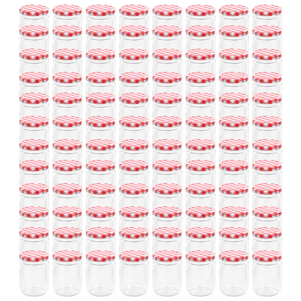 Vasi Marmellata in Vetro Coperchio Bianco e Rosso 96 pz 230 ml - homemem39