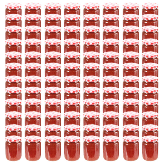 Vasi Marmellata in Vetro Coperchio Bianco e Rosso 96 pz 230 ml - homemem39