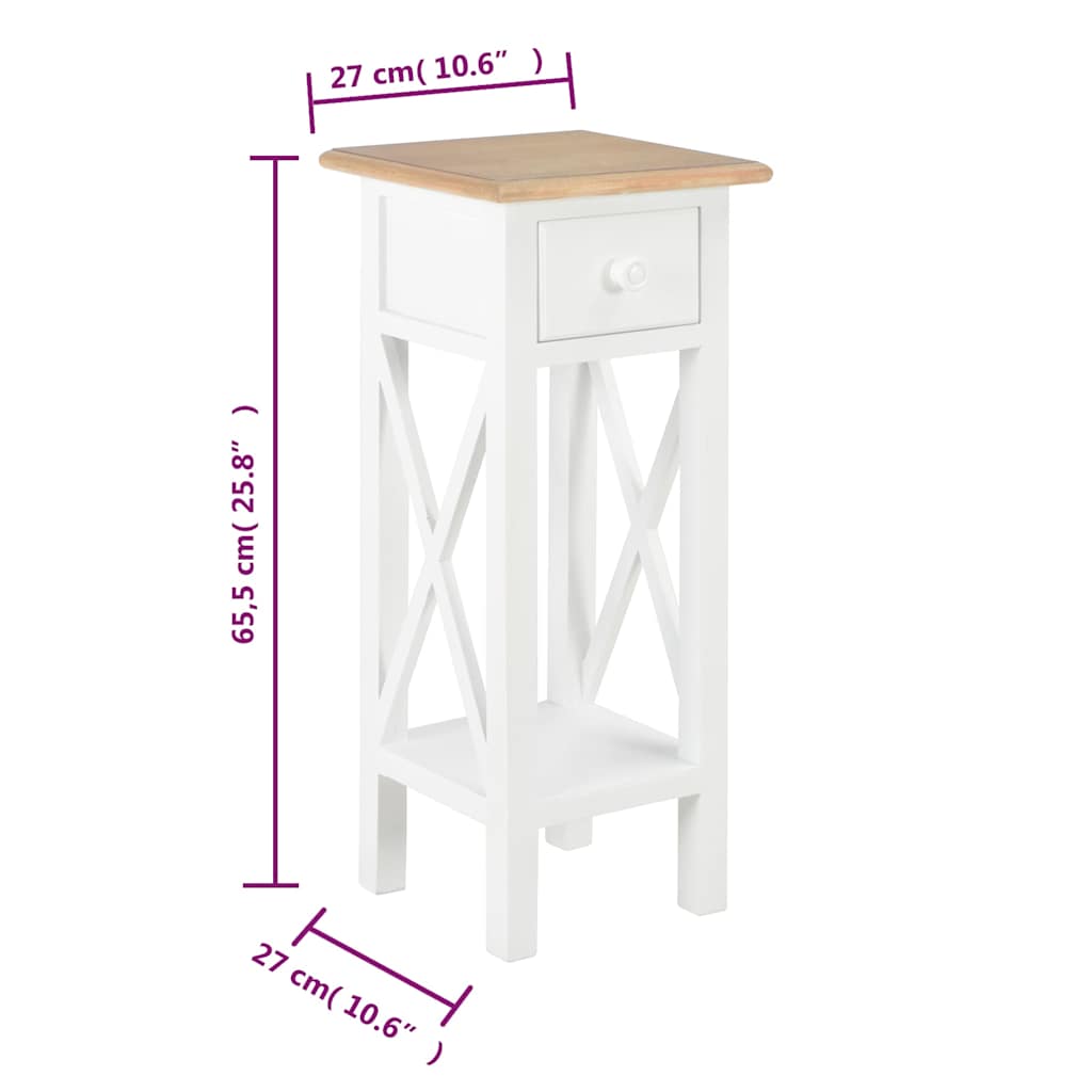 Tavolino Laterale Bianco 27x27x65,5 cm in Legno