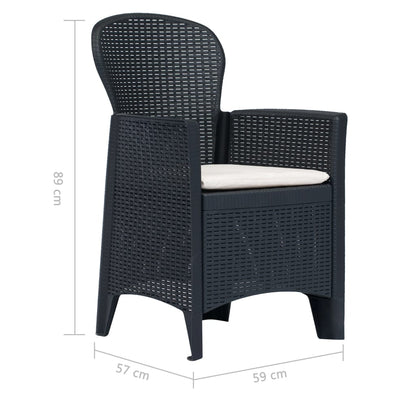 Set Pranzo da Giardino 5 pz in Plastica Antracite Stile Rattan