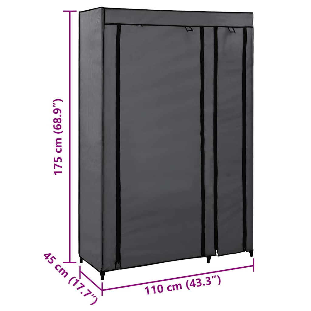 Armadio Pieghevole Grigio 110x45x175 cm in Tessuto