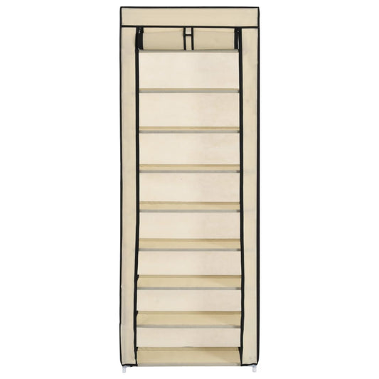 Scarpiera con Rivestimento in Tessuto Crema 57x29x162 cm - homemem39