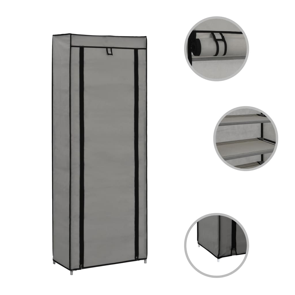 Scarpiera con Rivestimento in Tessuto Grigio 57x29x162 cm - homemem39