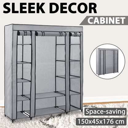 Armadio con Scomparti e Aste Grigio 150x45x176 cm in Tessuto | homemem39