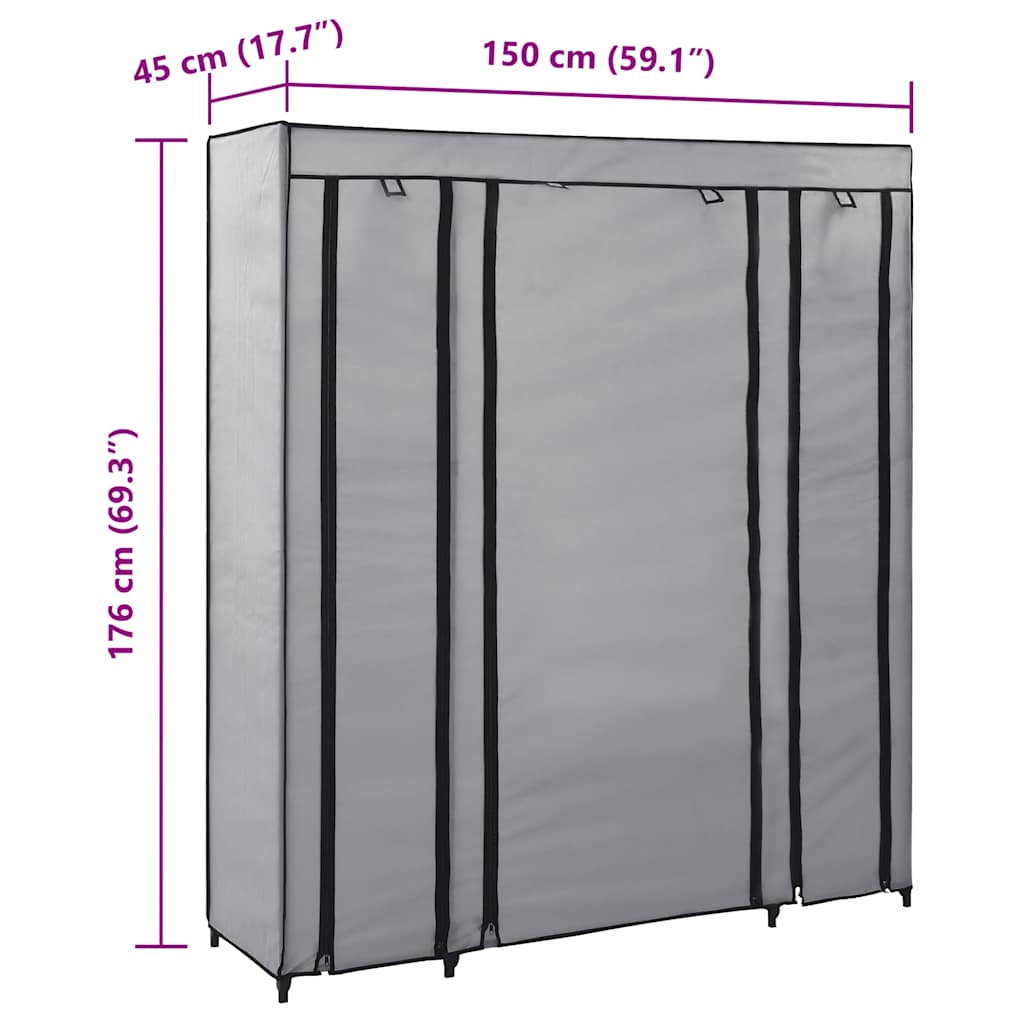 Armadio con Scomparti e Aste Grigio 150x45x176 cm in Tessuto | homemem39