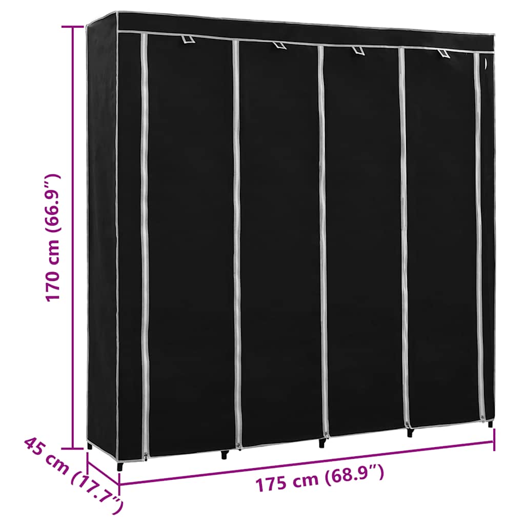 Guardaroba con 4 Scomparti Nero 175x45x170 cm