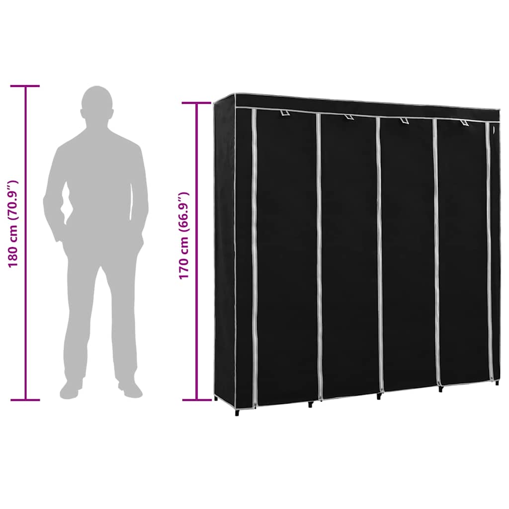 Guardaroba con 4 Scomparti Nero 175x45x170 cm