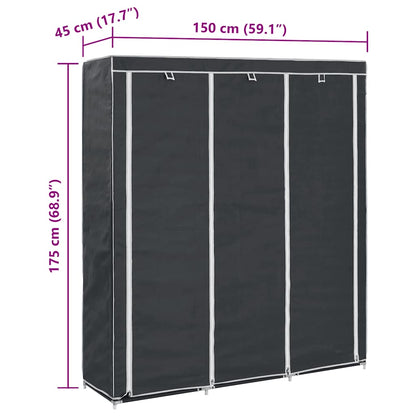 Armadio con Scomparti e Aste Nero 150x45x175 cm in Tessuto | homemem39