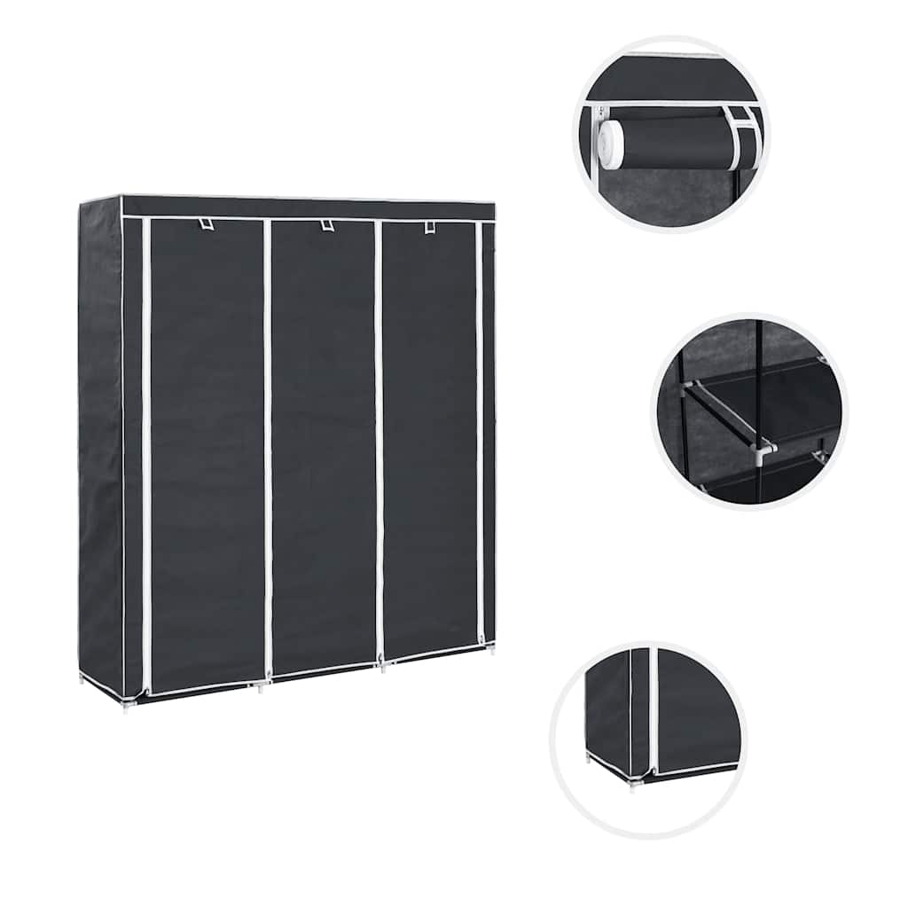 Armadio con Scomparti e Aste Nero 150x45x175 cm in Tessuto | homemem39