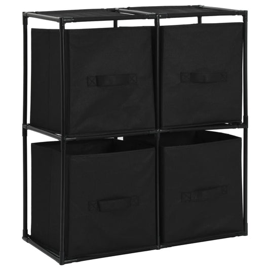 Armadietto con 4 Cesti in Tessuto Nero 63x30x71 cm Acciaio - homemem39