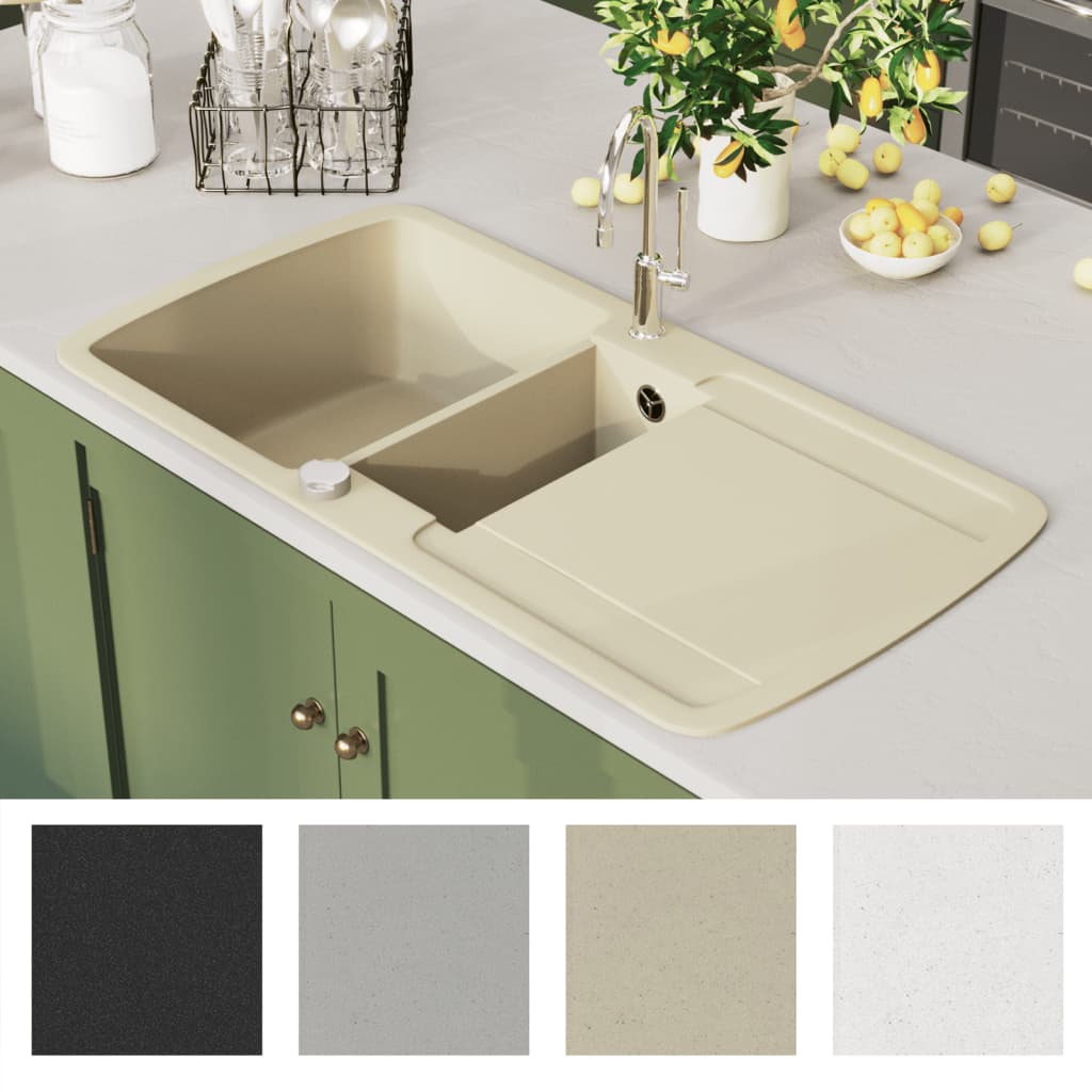 Lavello da Cucina in Granito Vasca Doppia Beige - homemem39
