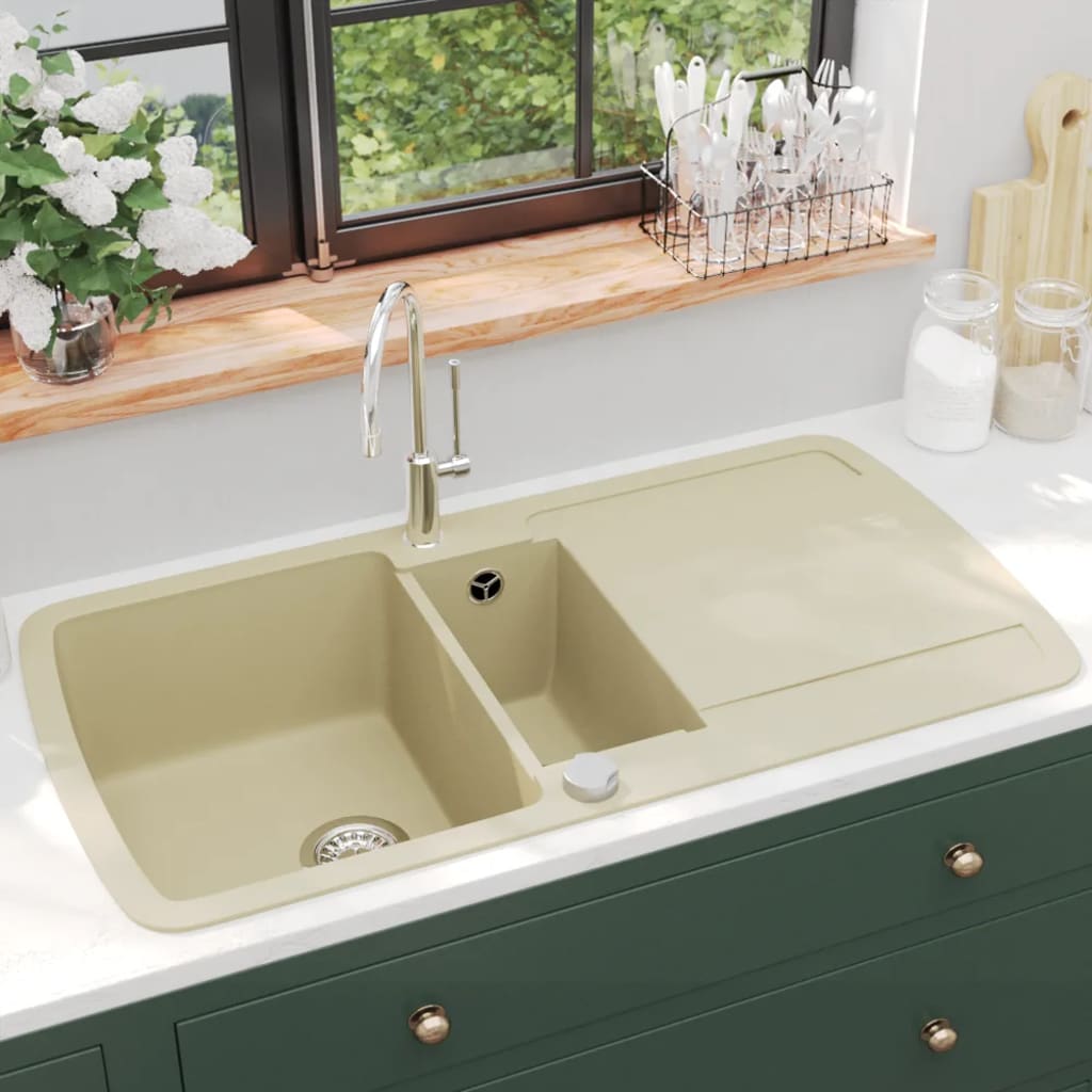 Lavello da Cucina in Granito Vasca Doppia Beige - homemem39