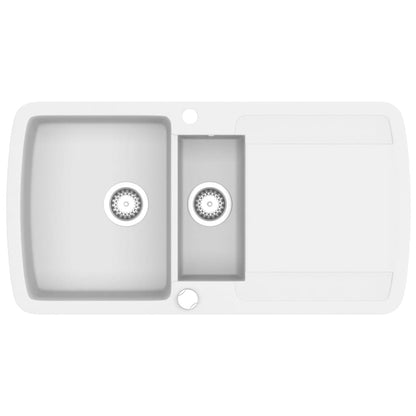 Lavello da Cucina in Granito Vasca Doppia Bianco - homemem39