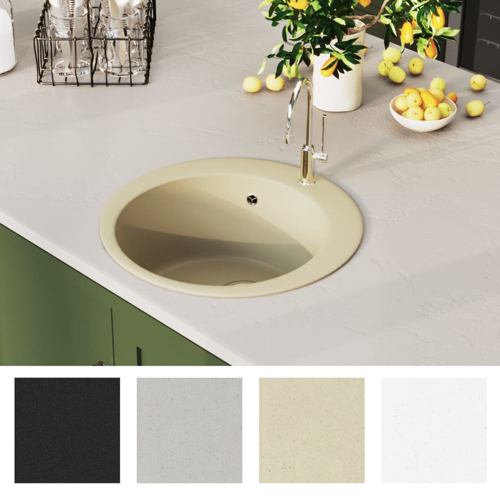 Lavello da Cucina in Granito Vasca Singola Tonda Beige - homemem39