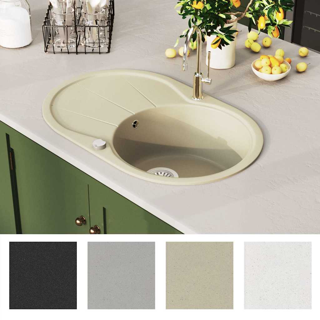 Lavello da Cucina in Granito Vasca Singola Ovale Beige - homemem39