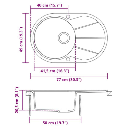 Lavello da Cucina in Granito Vasca Singola Ovale Beige - homemem39