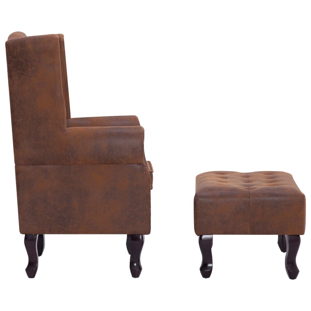 Poltrona Chesterfield Poggiapiedi Marrone Ecopelle Scamosciata - homemem39