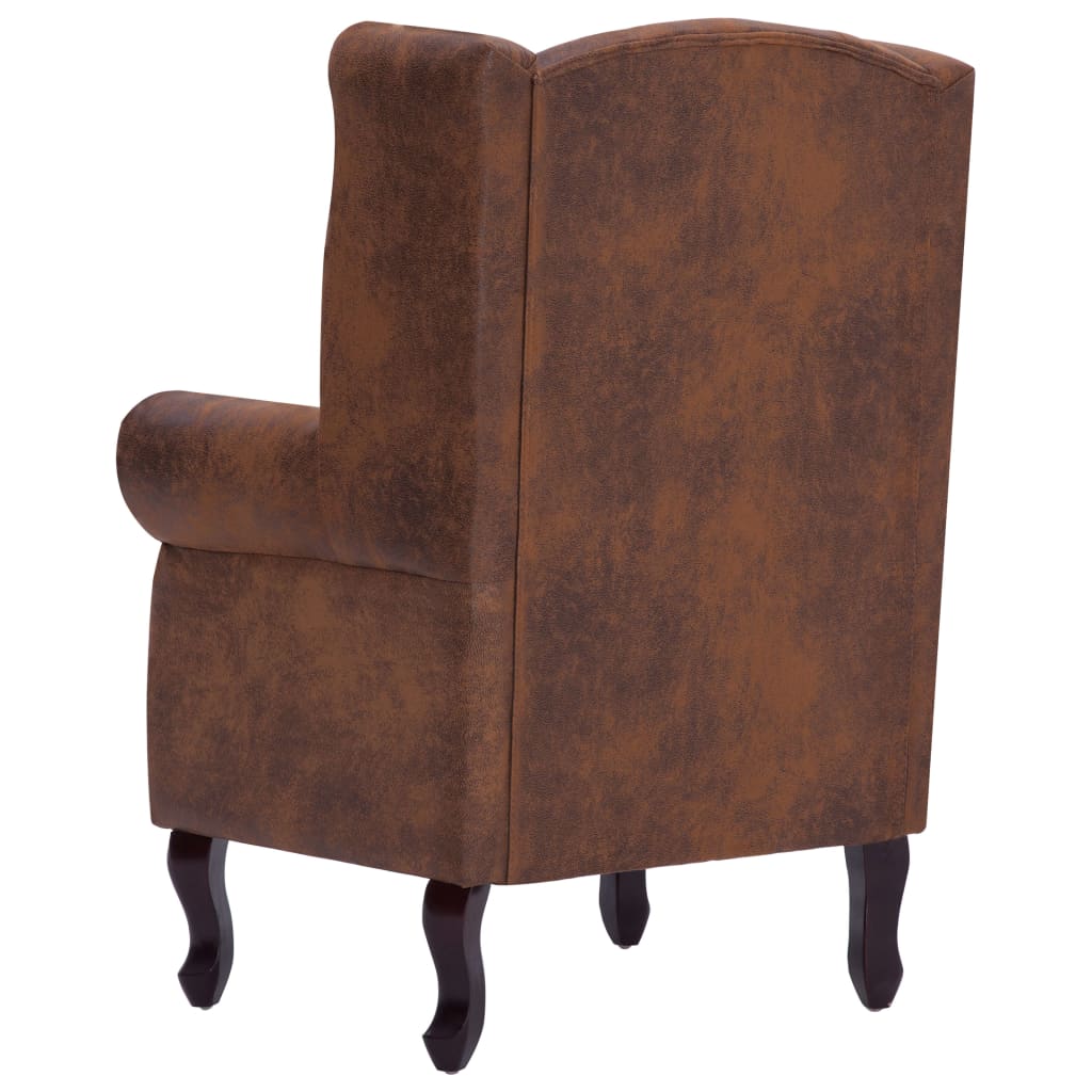 Poltrona Chesterfield Poggiapiedi Marrone Ecopelle Scamosciata - homemem39