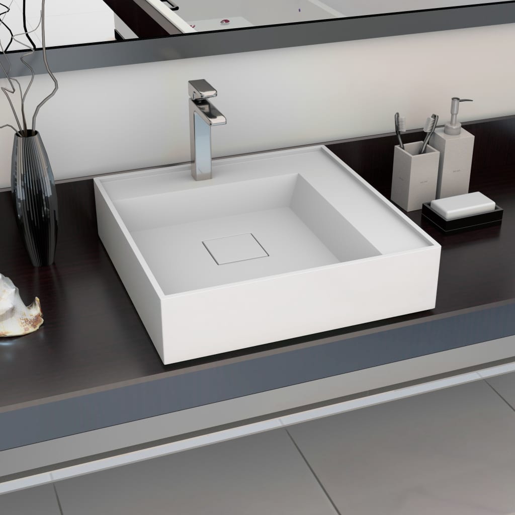 Lavandino 50x50x12,3 cm Blocco in Marmo/Minerale Bianco | homemem39