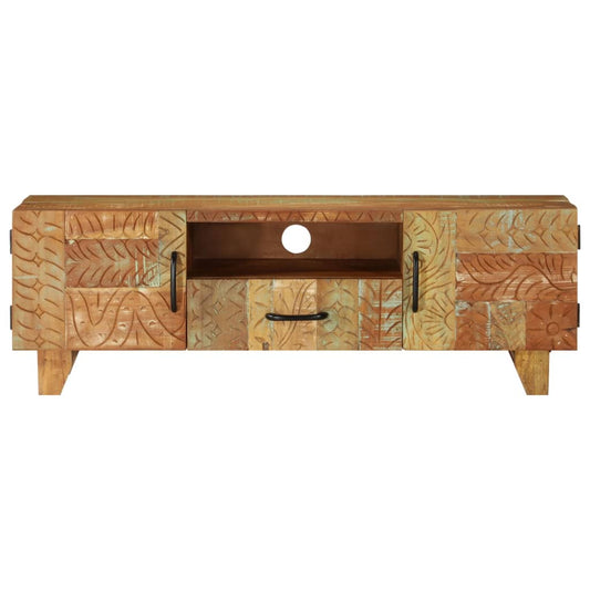 Mobile Porta TV Intagliato 120x30x40 cm in Massello di Recupero - homemem39