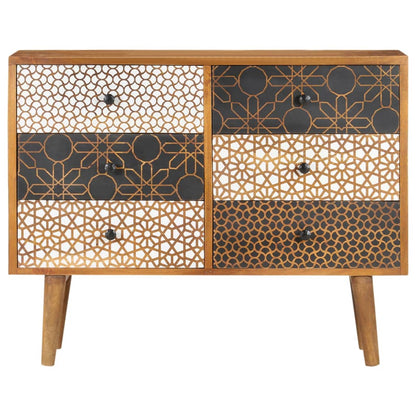 Credenza con Motivo Stampato 90x30x70 cm in Massello di Mango - homemem39