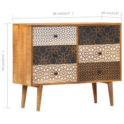 Credenza con Motivo Stampato 90x30x70 cm in Massello di Mango - homemem39