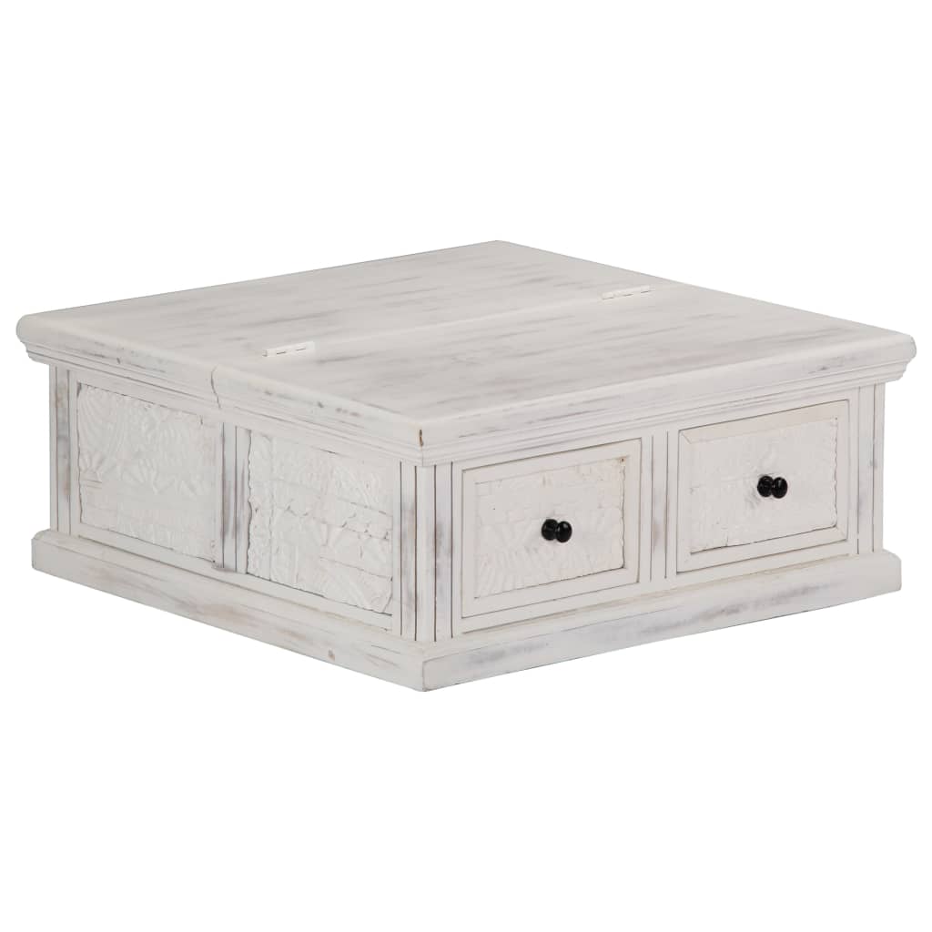 Tavolino da Salotto Bianco 70x70x30 cm Legno Massello di Mango | homemem39