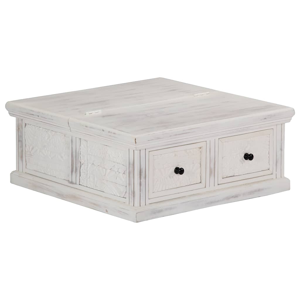 Tavolino da Salotto Bianco 70x70x30 cm Legno Massello di Mango