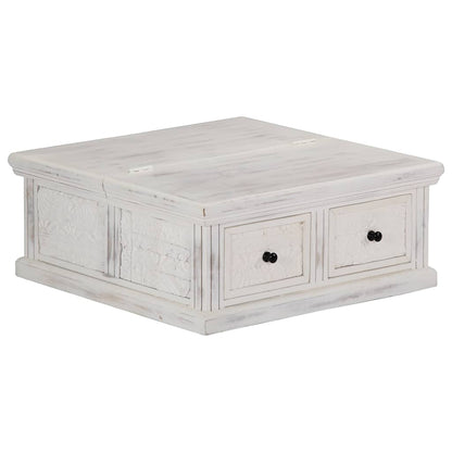 Tavolino da Salotto Bianco 70x70x30 cm Legno Massello di Mango