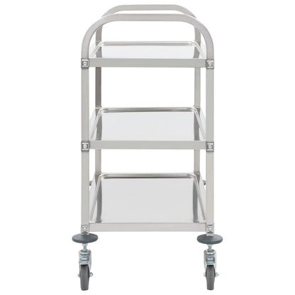 Carrello da Cucina a 3 Livelli 95x45x83,5 cm in Acciaio Inox