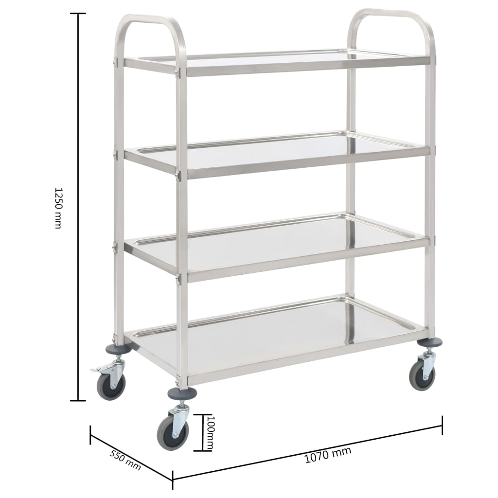 Carrello da Cucina a 4 Livelli 107x55x125 cm in Acciaio Inox - homemem39