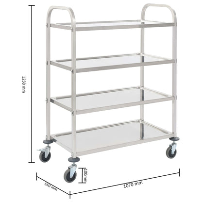 Carrello da Cucina a 4 Livelli 107x55x125 cm in Acciaio Inox - homemem39