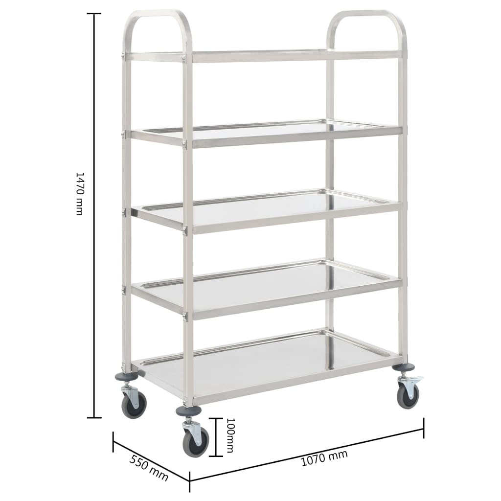 Carrello da Cucina a 5 Livelli 107x55x147 cm in Acciaio Inox