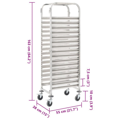 Carrello da Cucina per 16 Vassoi 38x55x163 cm in Acciaio Inox - homemem39