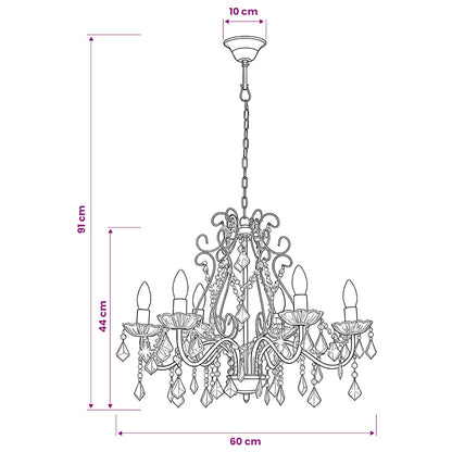Lampadario con Perline di Cristallo Dorato Tondo 6 E14