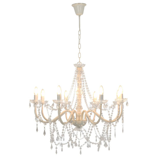 Lampadario con Perline Bianco 8 Lampadine E14 - homemem39