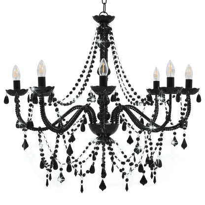 Lampadario con Perline Nero 8 Lampadine E14 - homemem39