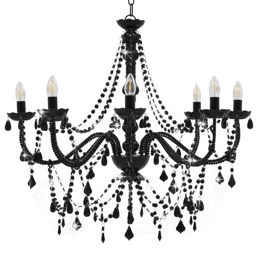 Lampadario con Perline Nero 8 Lampadine E14 - homemem39