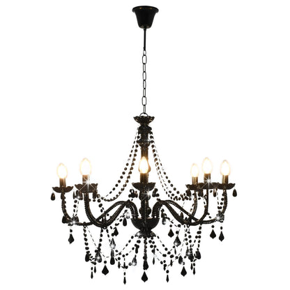 Lampadario con Perline Nero 8 Lampadine E14 - homemem39