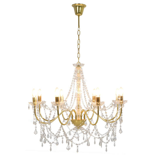 Lampadario con Perline Dorato 8 Lampadine E14 - homemem39