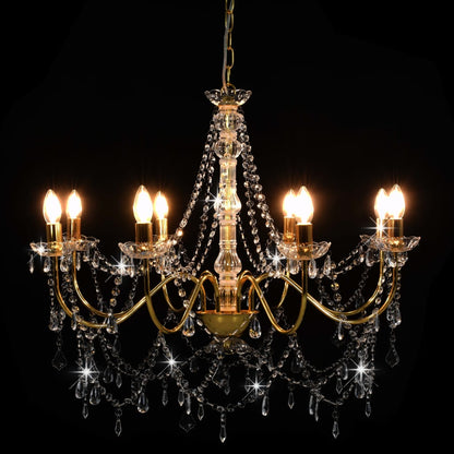 Lampadario con Perline Dorato 8 Lampadine E14 - homemem39